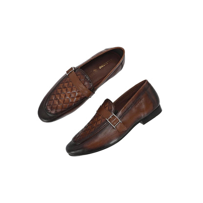 Valentino Men Premium Leather Quilted Pattern Penny Loafers with Tunit Sole