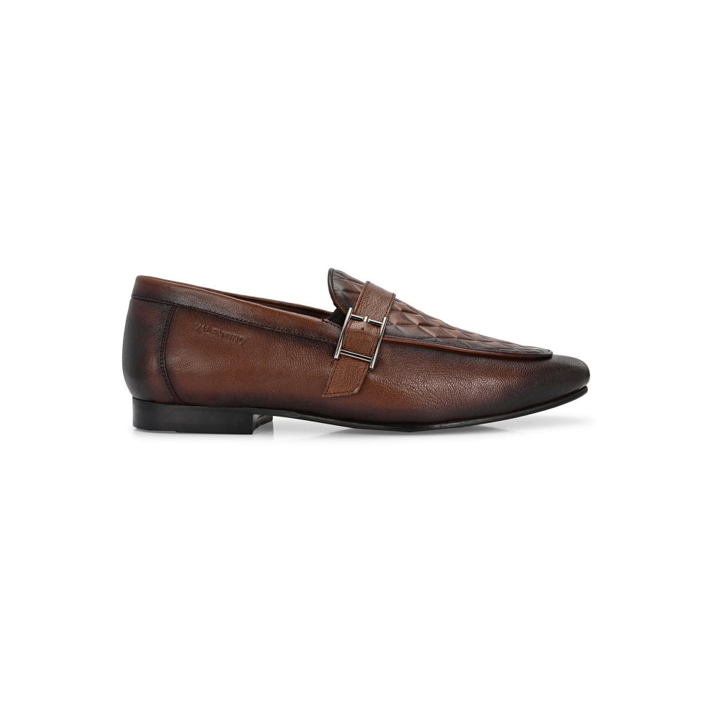 Valentino Men Premium Leather Quilted Pattern Penny Loafers with Tunit Sole