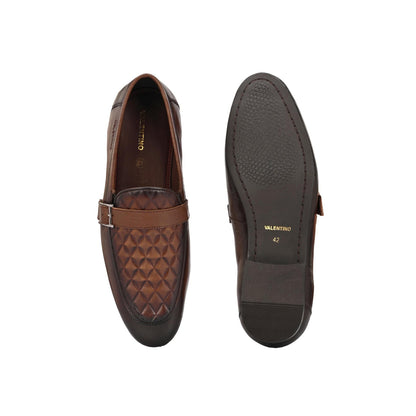 Valentino Men Premium Leather Quilted Pattern Penny Loafers with Tunit Sole