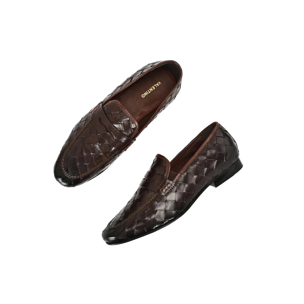 Valentino Genuine Leather Woven Slip-On Loafers for Men with Nulite Sole