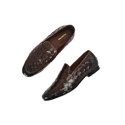 Valentino Genuine Leather Woven Slip-On Loafers for Men with Nulite Sole