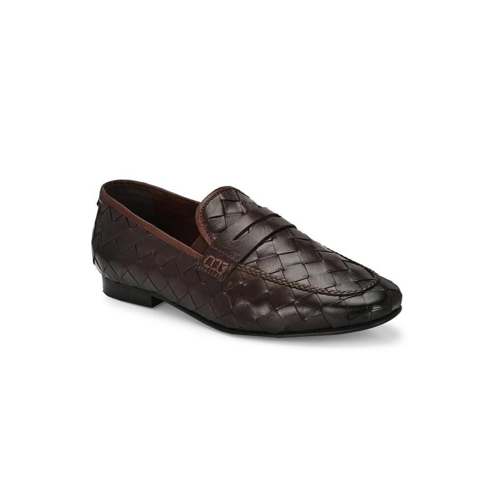 Valentino Genuine Leather Woven Slip-On Loafers for Men with Nulite Sole