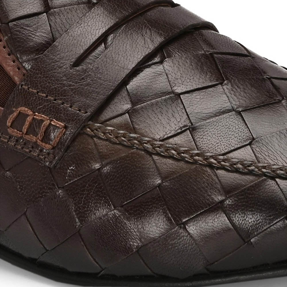 Valentino Genuine Leather Woven Slip-On Loafers for Men with Nulite Sole