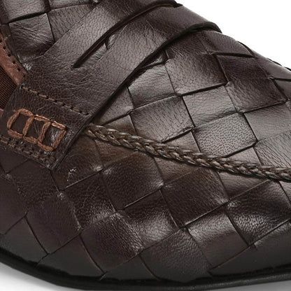Valentino Genuine Leather Woven Slip-On Loafers for Men with Nulite Sole