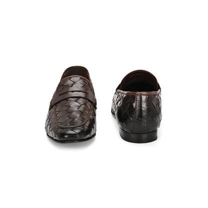 Valentino Genuine Leather Woven Slip-On Loafers for Men with Nulite Sole