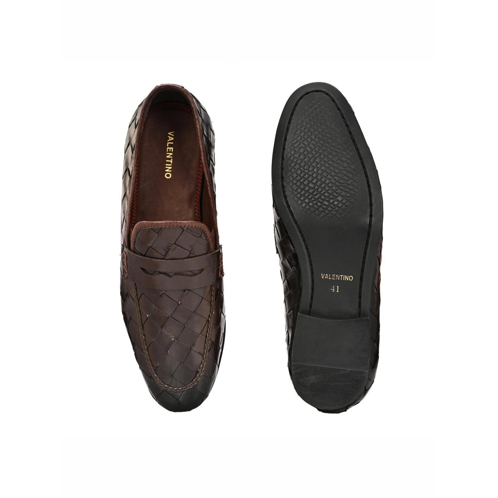 Valentino Genuine Leather Woven Slip-On Loafers for Men with Nulite Sole