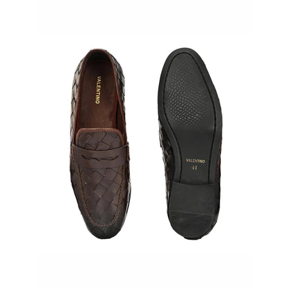Valentino Genuine Leather Woven Slip-On Loafers for Men with Nulite Sole