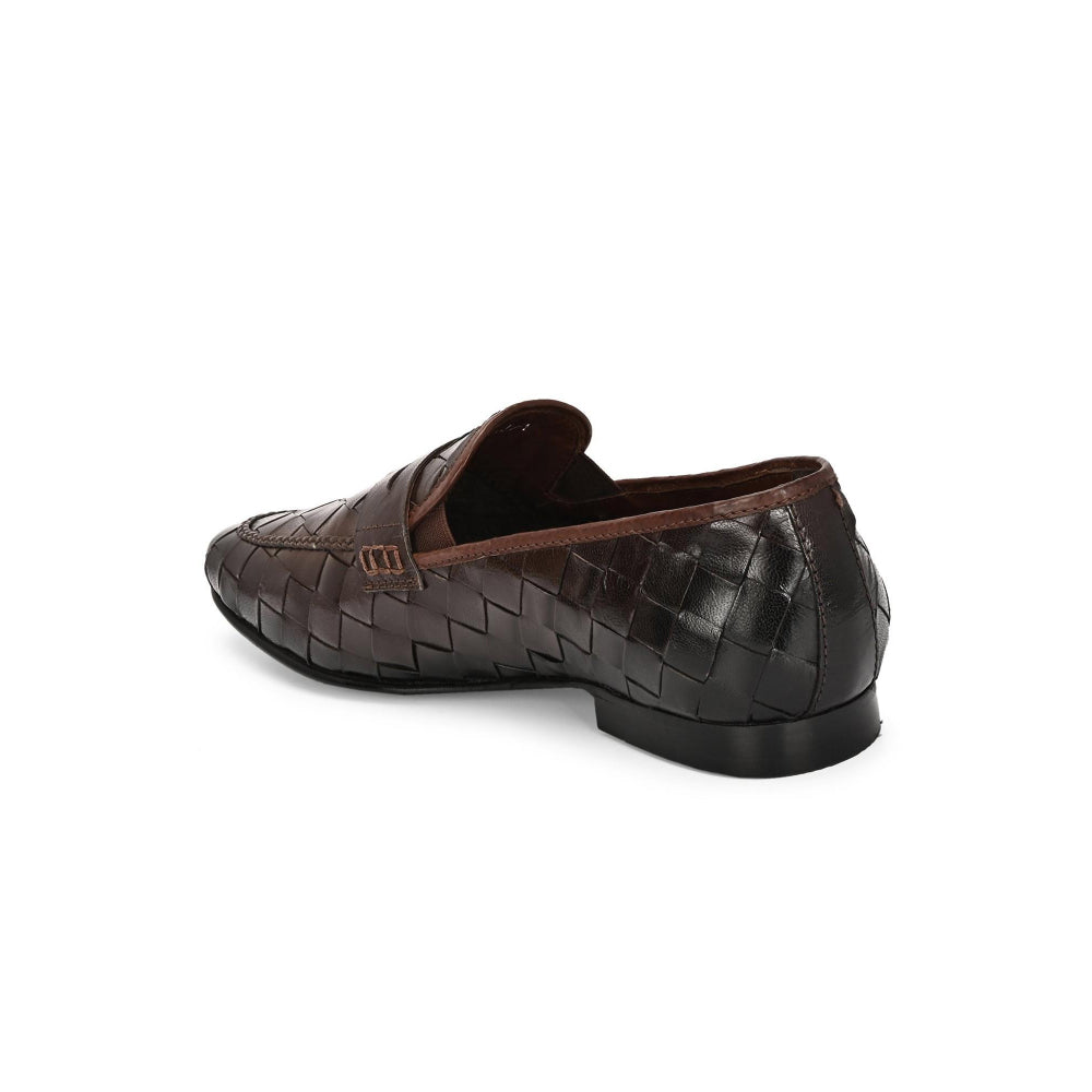 Valentino Genuine Leather Woven Slip-On Loafers for Men with Nulite Sole