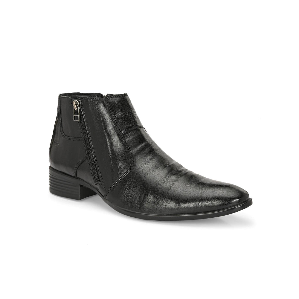 Valentino Men Premium Leather Black Formal Ankle Dual Side Zipper Boot