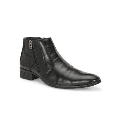 Valentino Men Premium Leather Black Formal Ankle Dual Side Zipper Boot