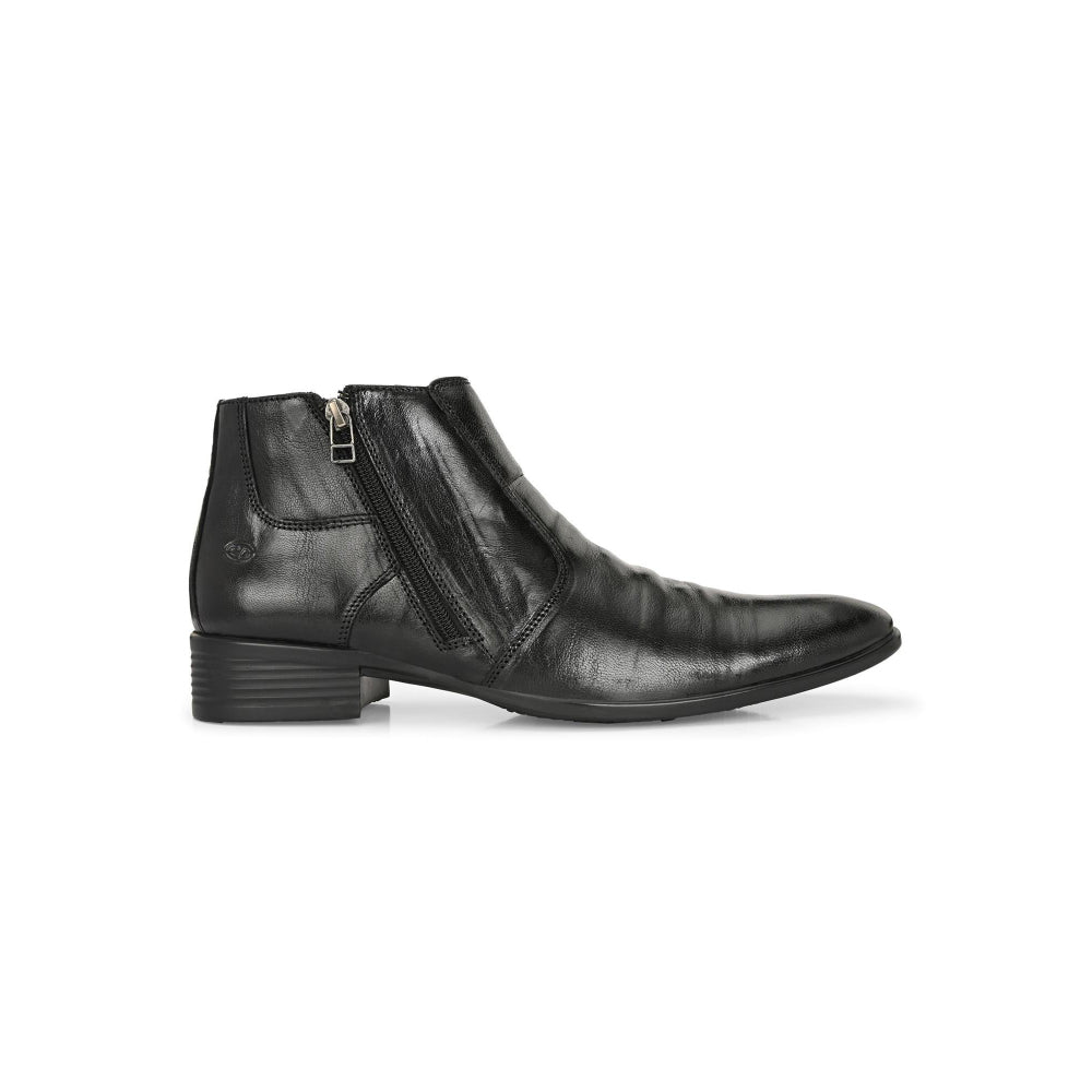 Valentino Men Premium Leather Black Formal Ankle Dual Side Zipper Boot