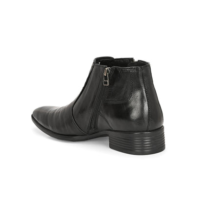 Valentino Men Premium Leather Black Formal Ankle Dual Side Zipper Boot