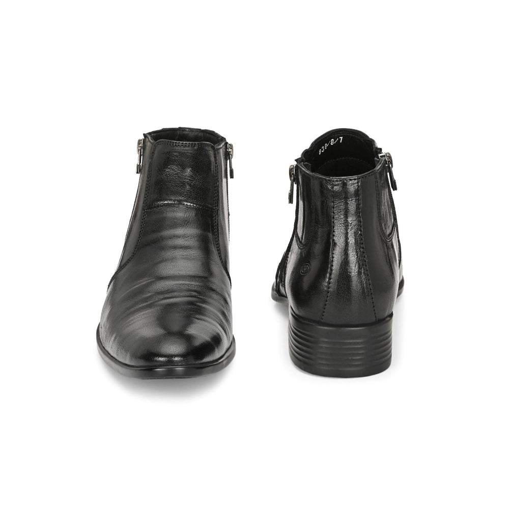 Valentino Men Premium Leather Black Formal Ankle Dual Side Zipper Boot