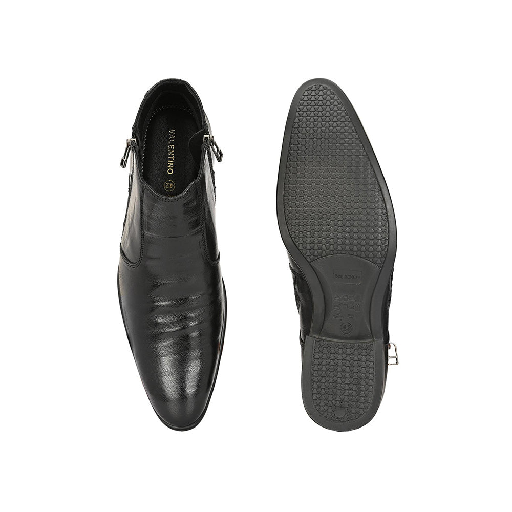 Valentino Men Premium Leather Black Formal Ankle Dual Side Zipper Boot