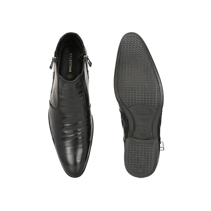 Valentino Men Premium Leather Black Formal Ankle Dual Side Zipper Boot