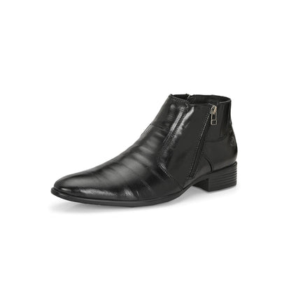 Valentino Men Premium Leather Black Formal Ankle Dual Side Zipper Boot
