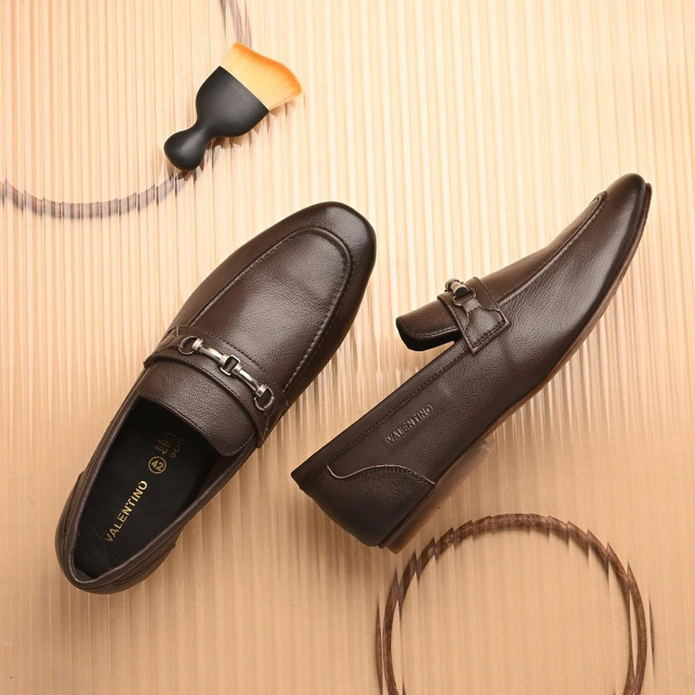 Valentino Men Premium Leather Brown Slip On Loafer Shoes