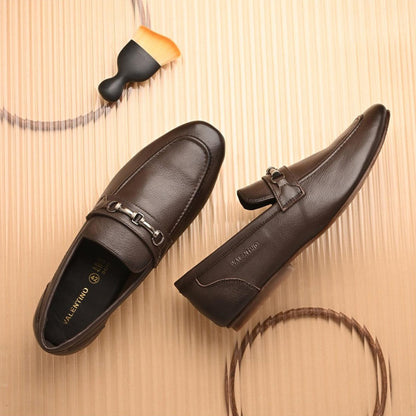 Valentino Men Premium Leather Brown Slip On Loafer Shoes
