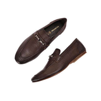 Valentino Men Premium Leather Brown Slip On Loafer Shoes