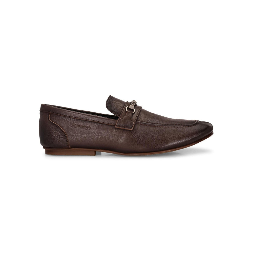 Valentino Men Premium Leather Brown Slip On Loafer Shoes