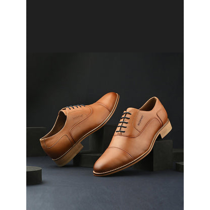 Valentino Men Premium Leather Cognac Lace-Up Formal Derby Shoes