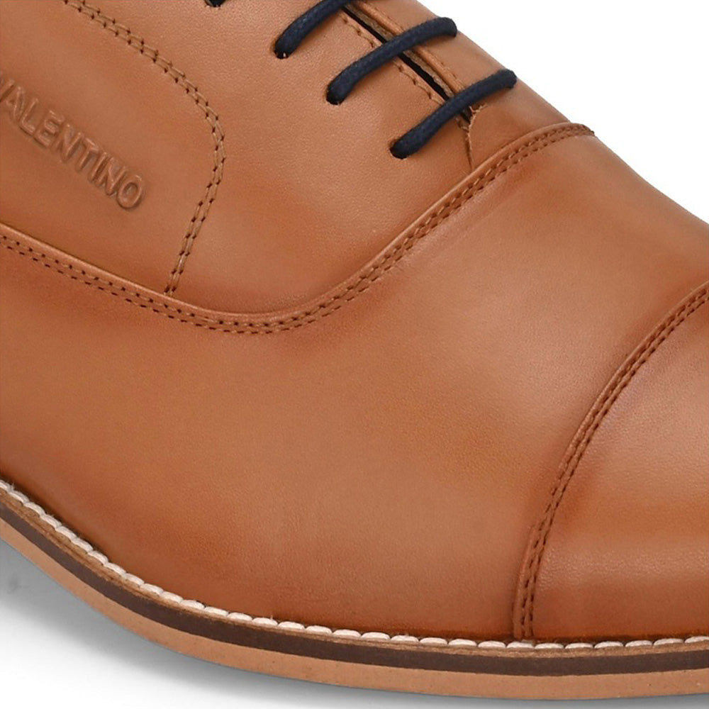 Valentino Men Premium Leather Cognac Lace-Up Formal Derby Shoes