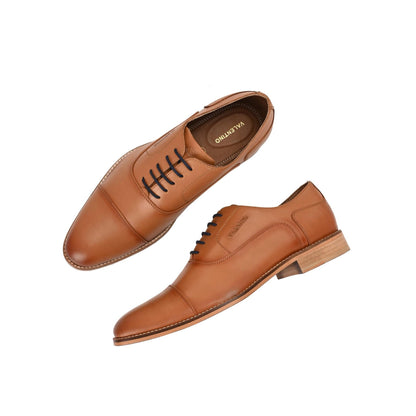 Valentino Men Premium Leather Cognac Lace-Up Formal Derby Shoes
