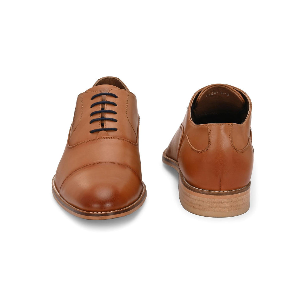Valentino Men Premium Leather Cognac Lace-Up Formal Derby Shoes