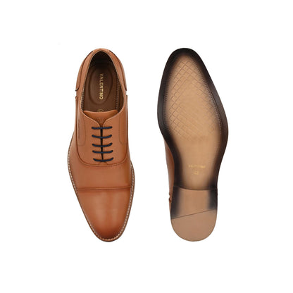 Valentino Men Premium Leather Cognac Lace-Up Formal Derby Shoes