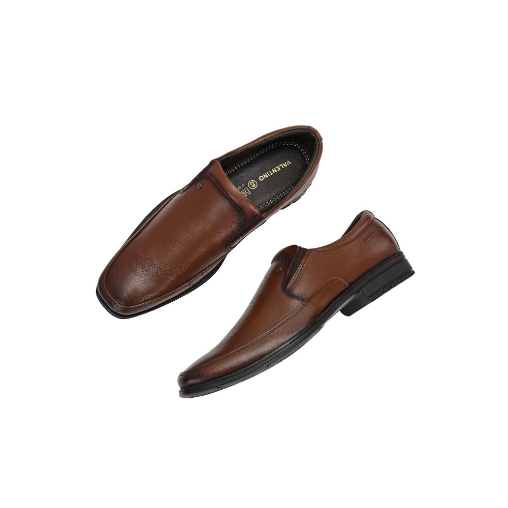 Valentino Men Premium Leather Mocca Slip-On Formal Loafer Shoes