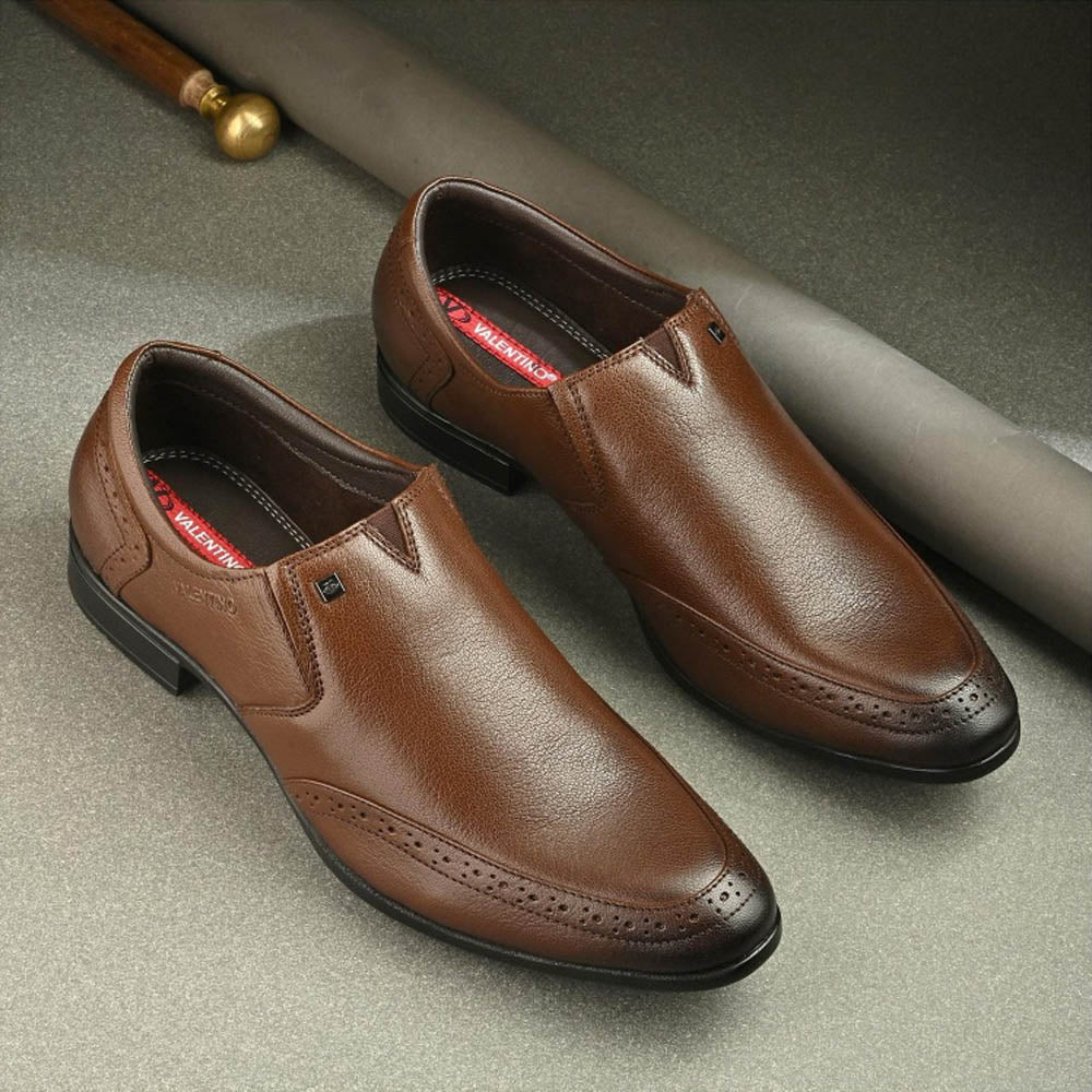 Valentino Men Premium Leather Mocca Slip-On Formal Loafer Shoes