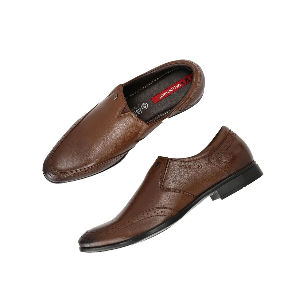 Valentino Men Premium Leather Mocca Slip-On Formal Loafer Shoes