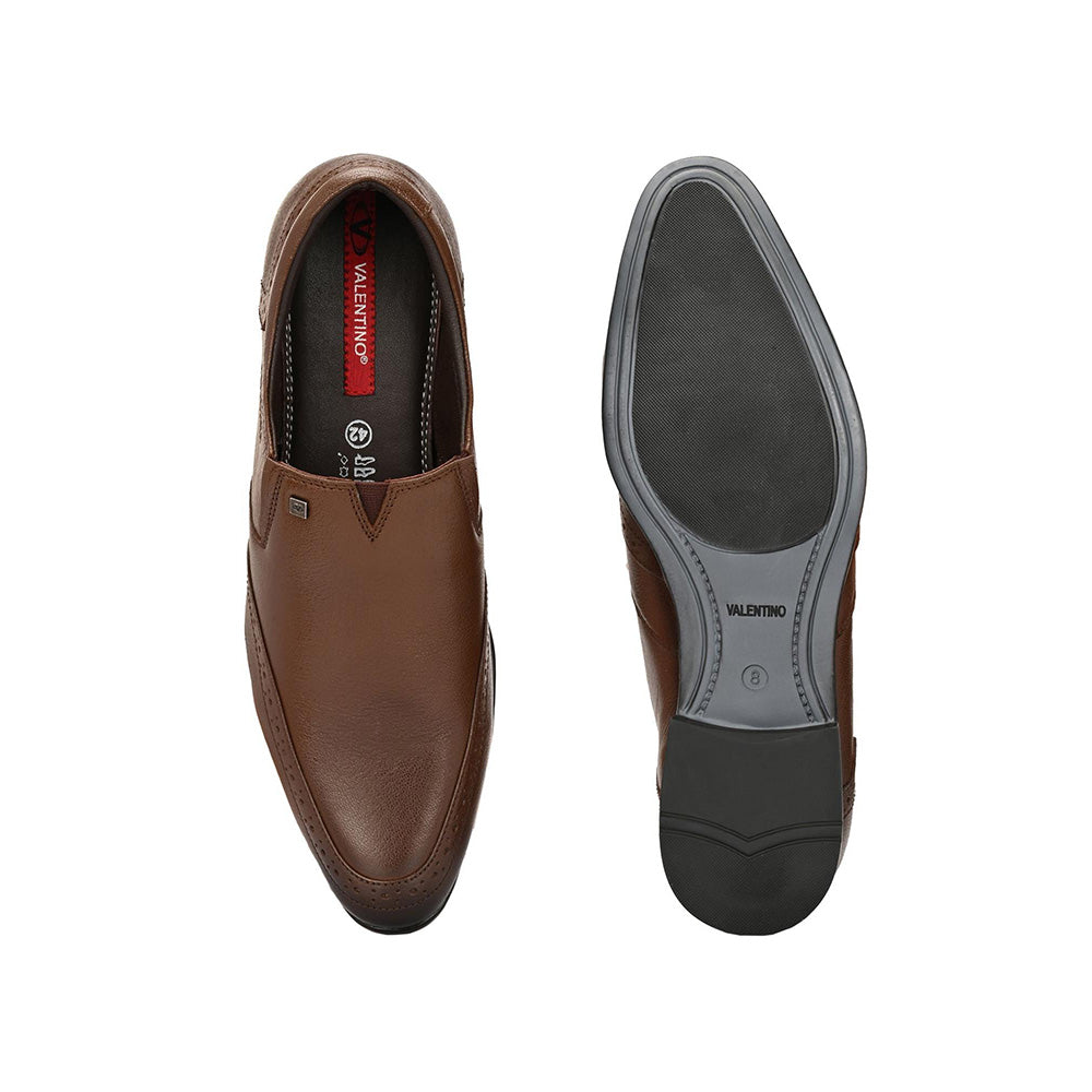 Valentino Men Premium Leather Mocca Slip-On Formal Loafer Shoes