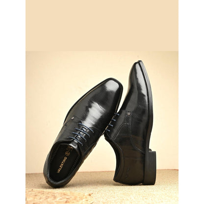 Valentino Men Premium Leather Black Lace-Up Formal Derby Shoes