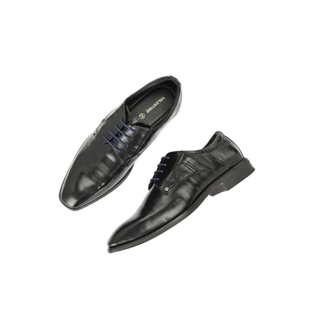 Valentino Men Premium Leather Black Lace-Up Formal Derby Shoes