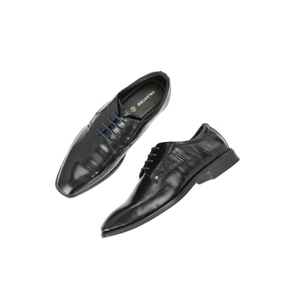 Valentino Men Premium Leather Black Lace-Up Formal Derby Shoes