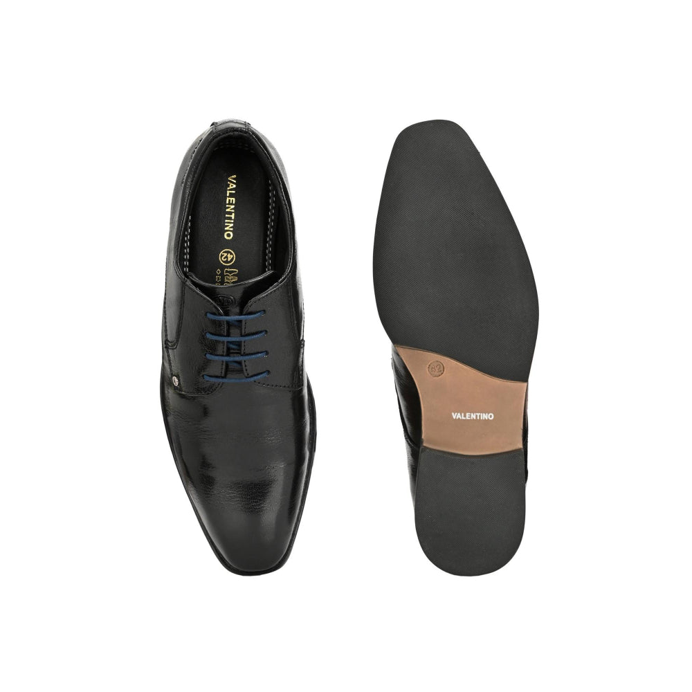 Valentino Men Premium Leather Black Lace-Up Formal Derby Shoes