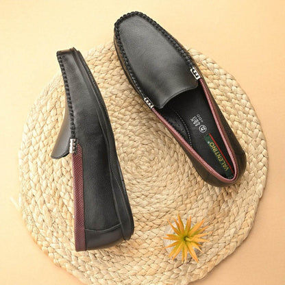 Valentino Men Premium Leather Black Slip On Loafer