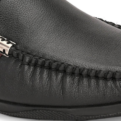 Valentino Men Premium Leather Black Slip On Loafer