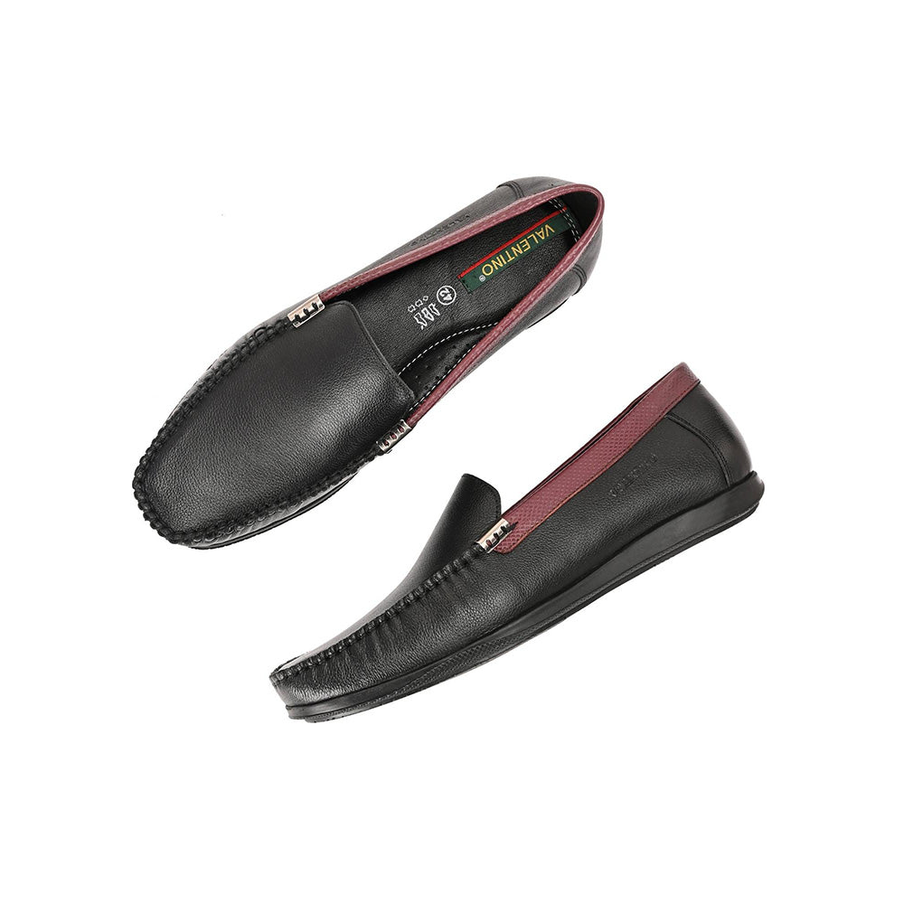 Valentino Men Premium Leather Black Slip On Loafer