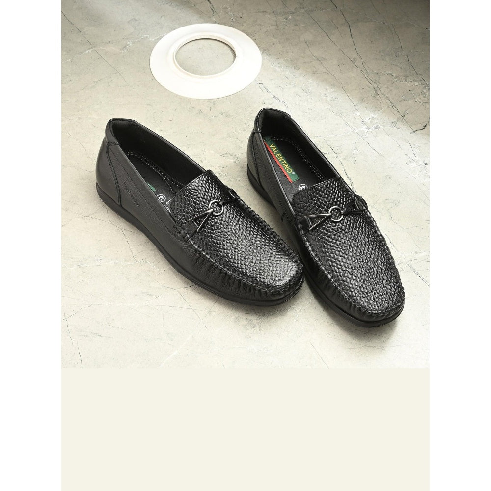 Valentino Men Premium Leather Black Slip On Loafer