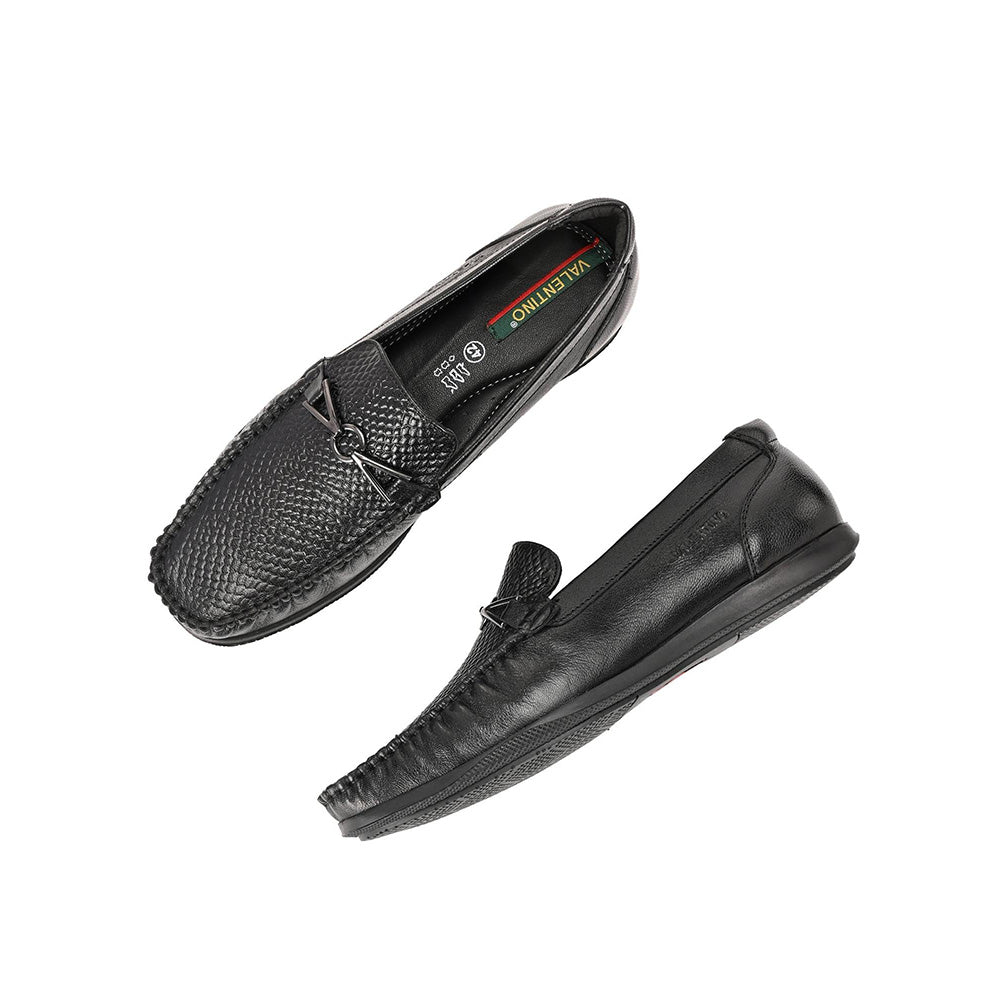 Valentino Men Premium Leather Black Slip On Loafer