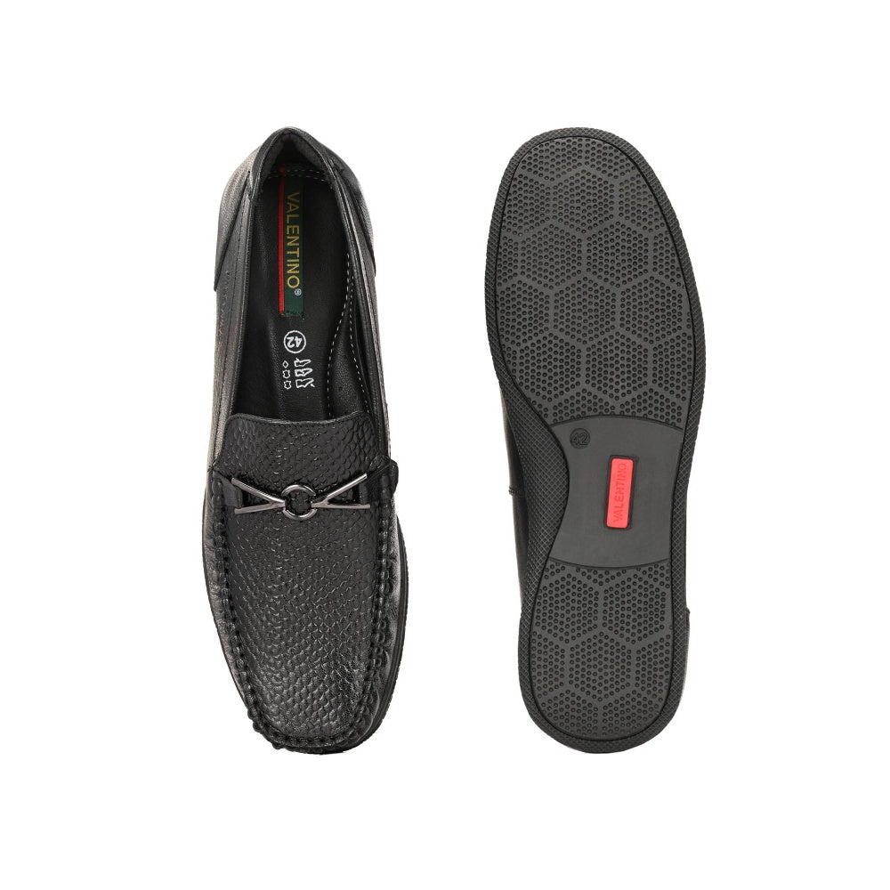 Valentino Men Premium Leather Black Slip On Loafer