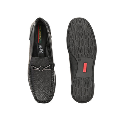 Valentino Men Premium Leather Black Slip On Loafer