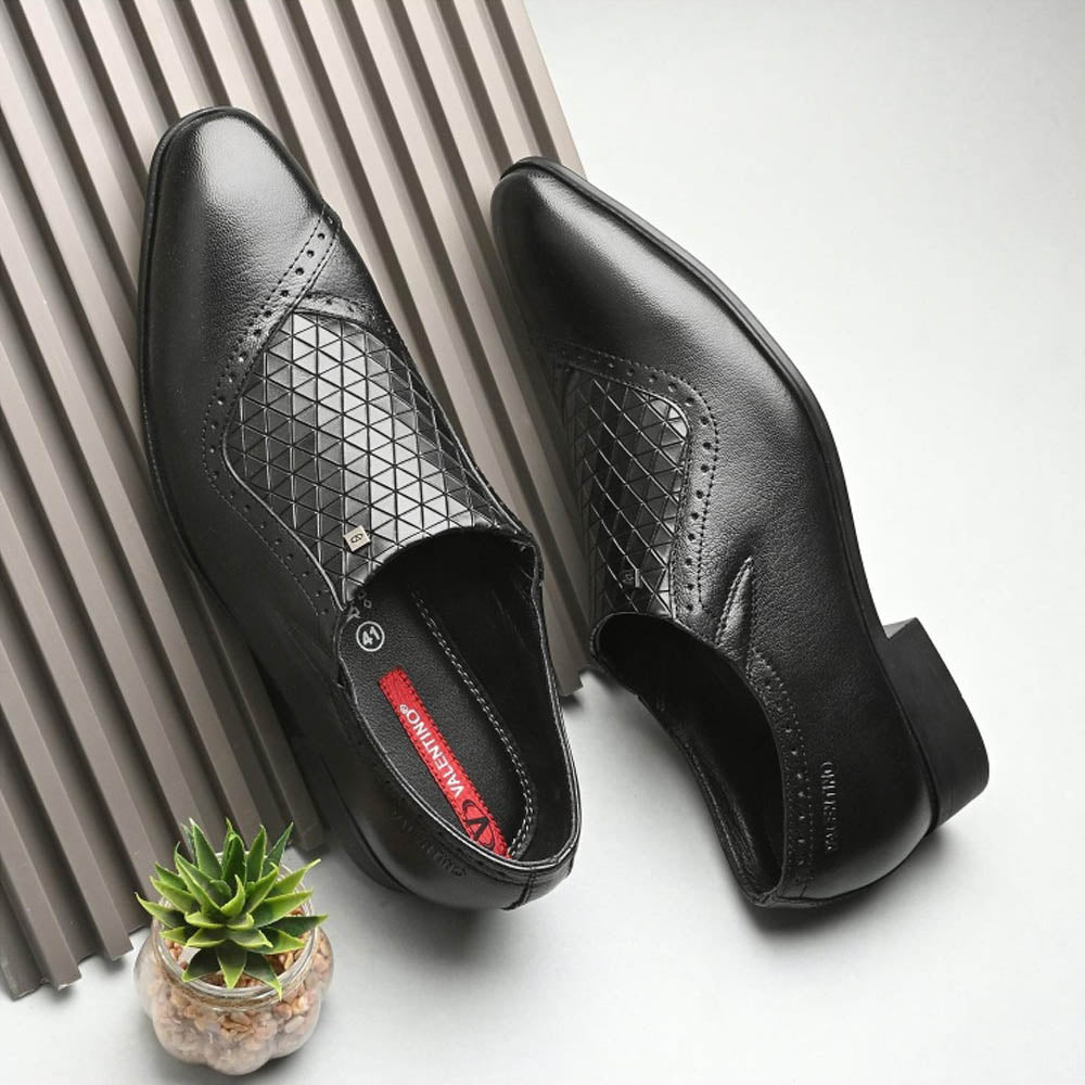 Valentino Men Premium Leather Black Slip-On Formal Loafer Shoes