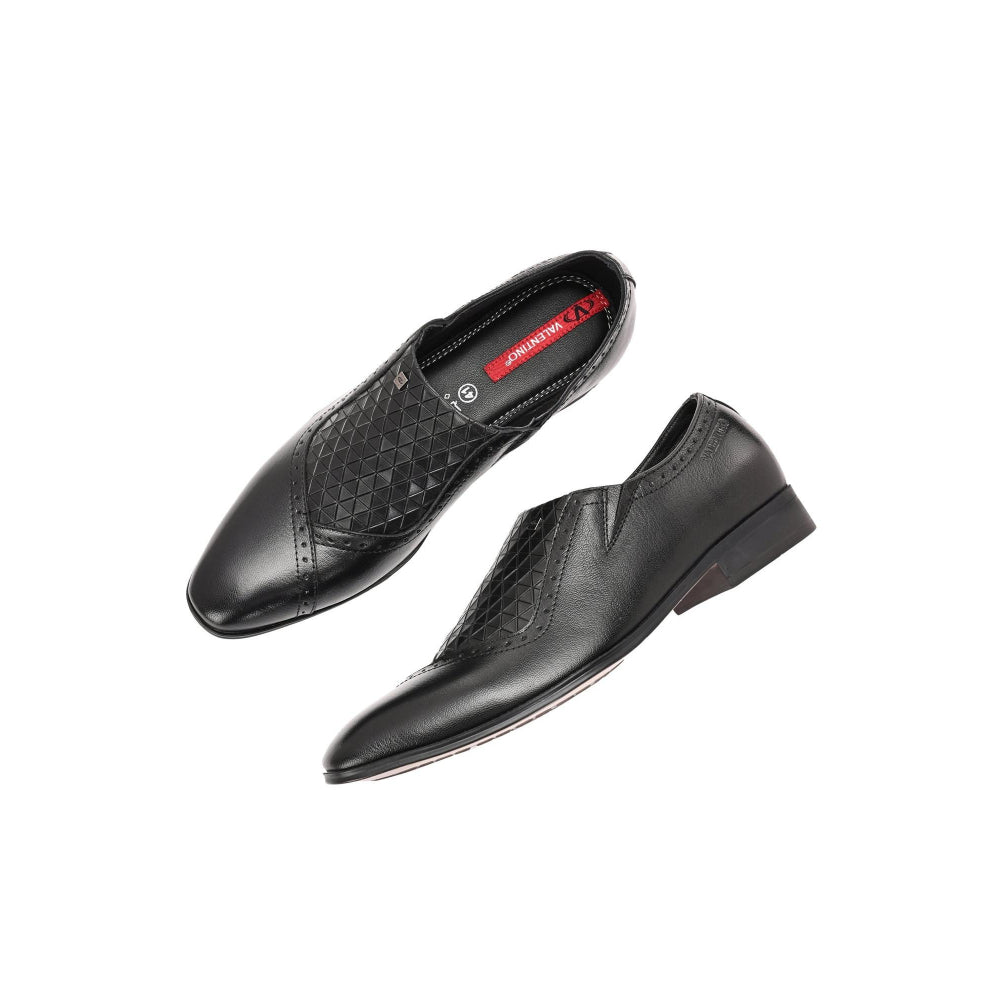 Valentino Men Premium Leather Black Slip-On Formal Loafer Shoes
