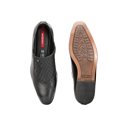 Valentino Men Premium Leather Black Slip-On Formal Loafer Shoes