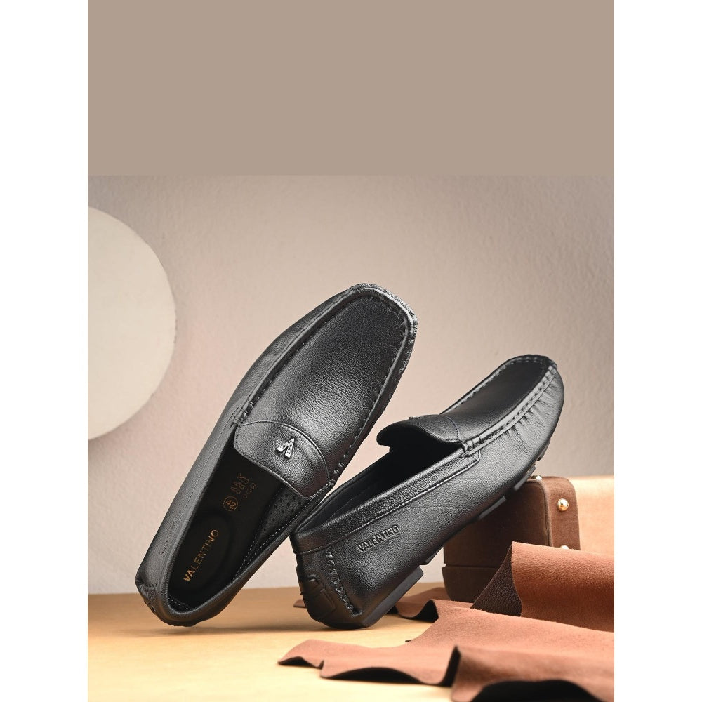 Valentino Men Premium Leather Black Casual Slip On Driving Loafers