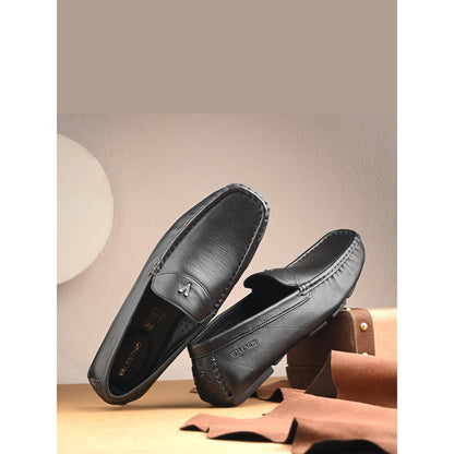 Valentino Men Premium Leather Black Casual Slip On Driving Loafers