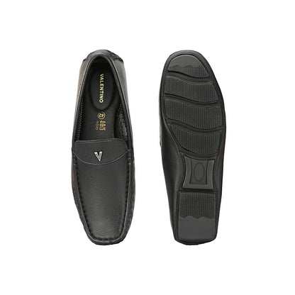 Valentino Men Premium Leather Black Casual Slip On Driving Loafers